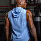 Men’s Sky Blue sleeveless workout hoodie, breathable athletic fabric, lightweight gym hoodie with slim fit