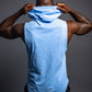 Men’s sky blue sleeveless workout hoodie, breathable athletic fabric, lightweight gym hoodie with slim fit