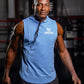 Men’s Sky Blue sleeveless gym hoodie with drawstring hood, slim athletic fit, breathable workout top