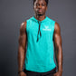 Men’s Green sleeveless workout hoodie, breathable athletic fabric, lightweight gym hoodie with slim fit