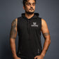 Men’s Black sleeveless workout hoodie, breathable athletic fabric, lightweight gym hoodie with slim fit