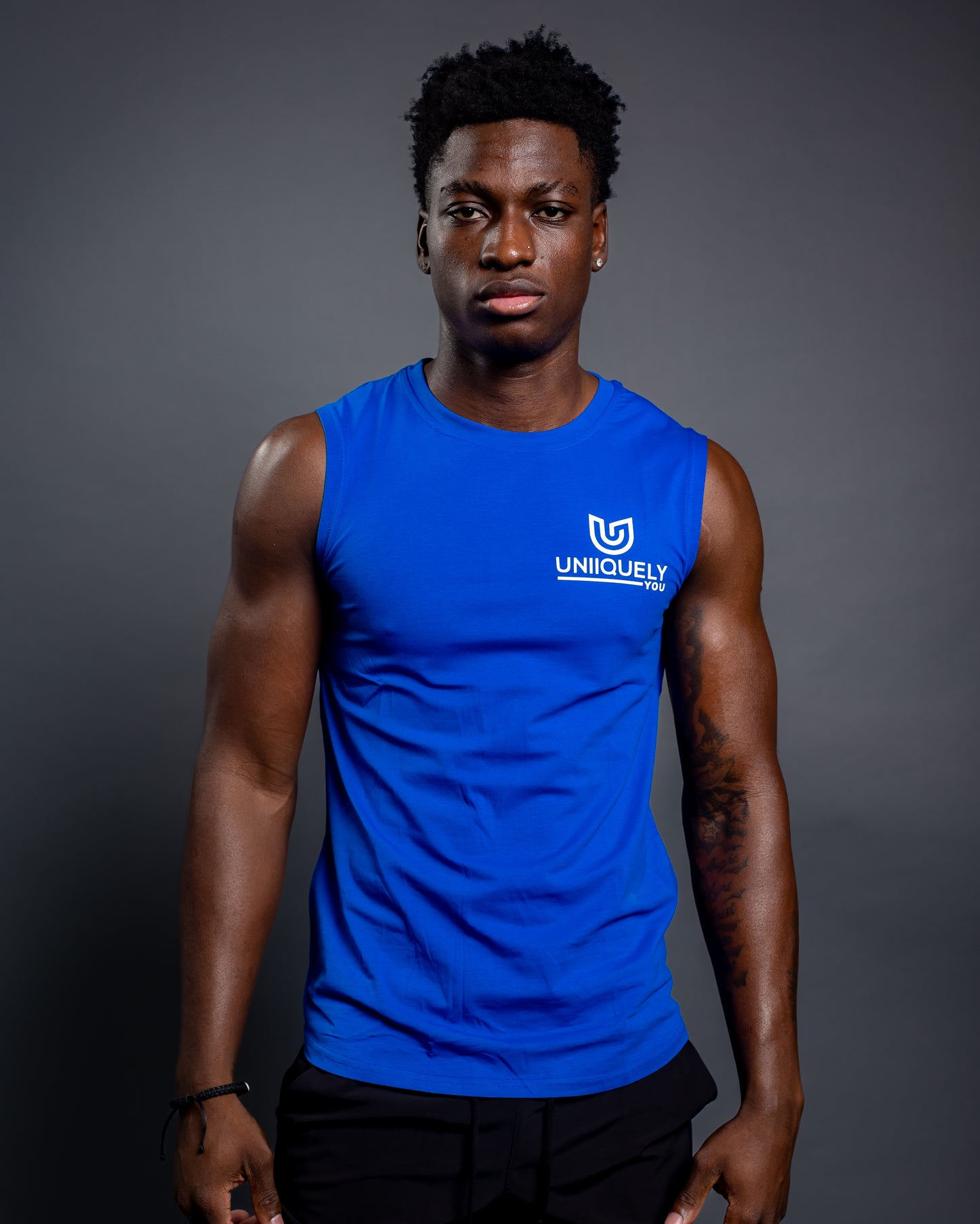 Men’s Royal Blue sleeveless muscle Tank, lightweight breathable fitness top, ideal for boxing and gym training