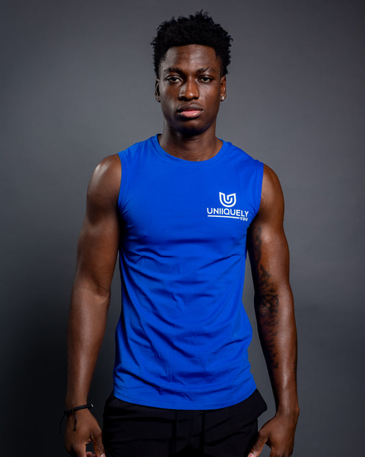 Men’s Royal Blue sleeveless muscle Tank, lightweight breathable fitness top, ideal for boxing and gym training