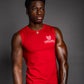 Men’s Red sleeveless muscle shirt with Uniiquely You logo, lightweight fitness top, boxing and gym wear