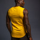 Men’s yellow sleeveless muscle shirt, lightweight breathable fitness top, ideal for boxing and gym training